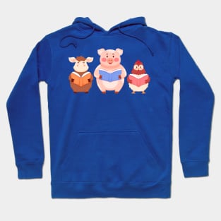 Sheep Pig Chicken Reading Hoodie